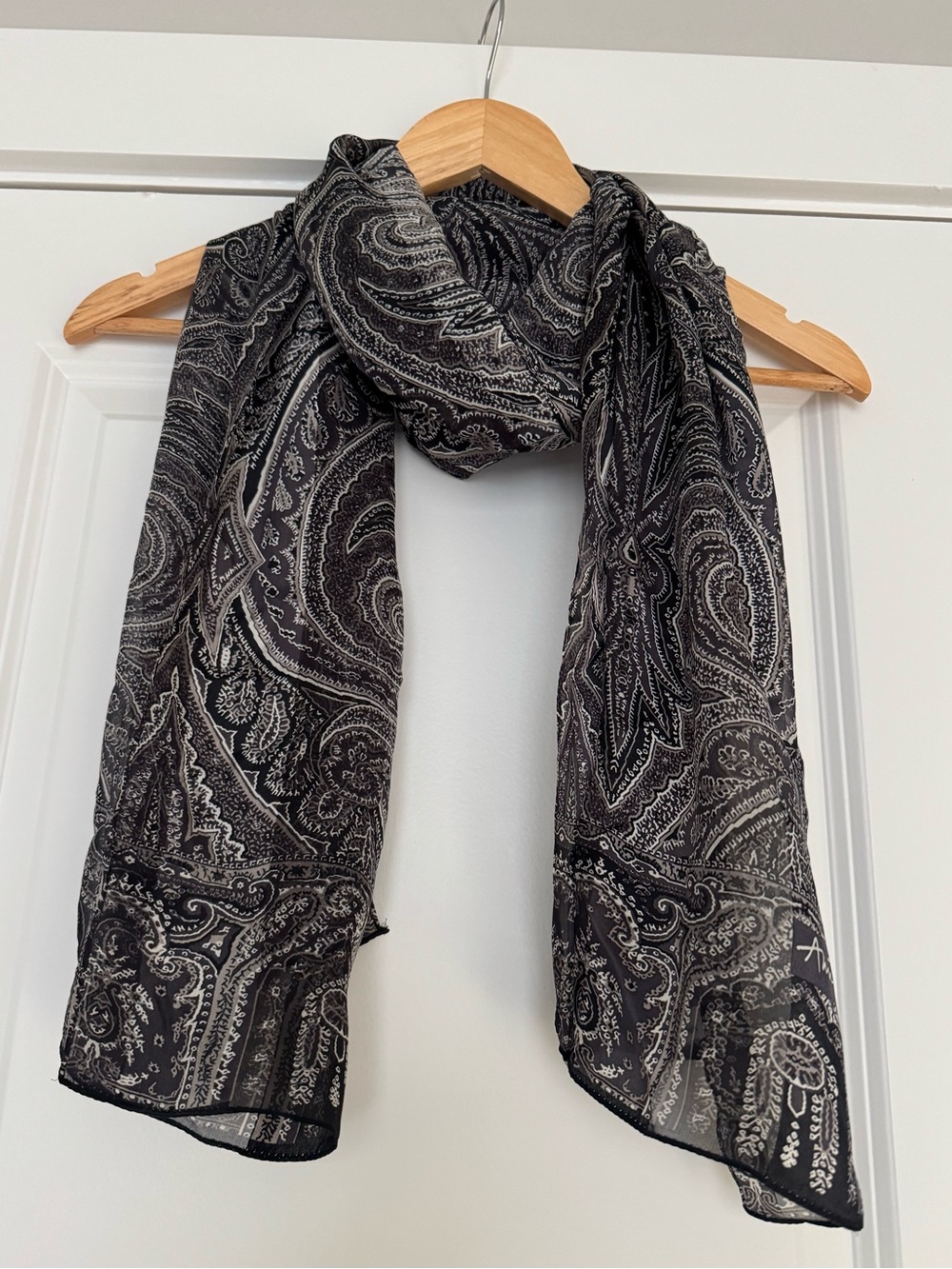 Ann Taylor Purple Black and White Paisley Lightweight Silk Scarf